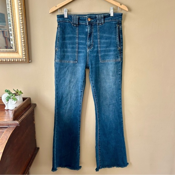 Anthropologie Pilcro The Icon Dark Wash High Rise Flare Jeans Patch Pocket 28 - Picture 3 of 15